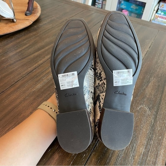Clarks Collection Juliet Palm Heeled Loafers in Taupe Snake Faux Leather - Picture 4 of 8